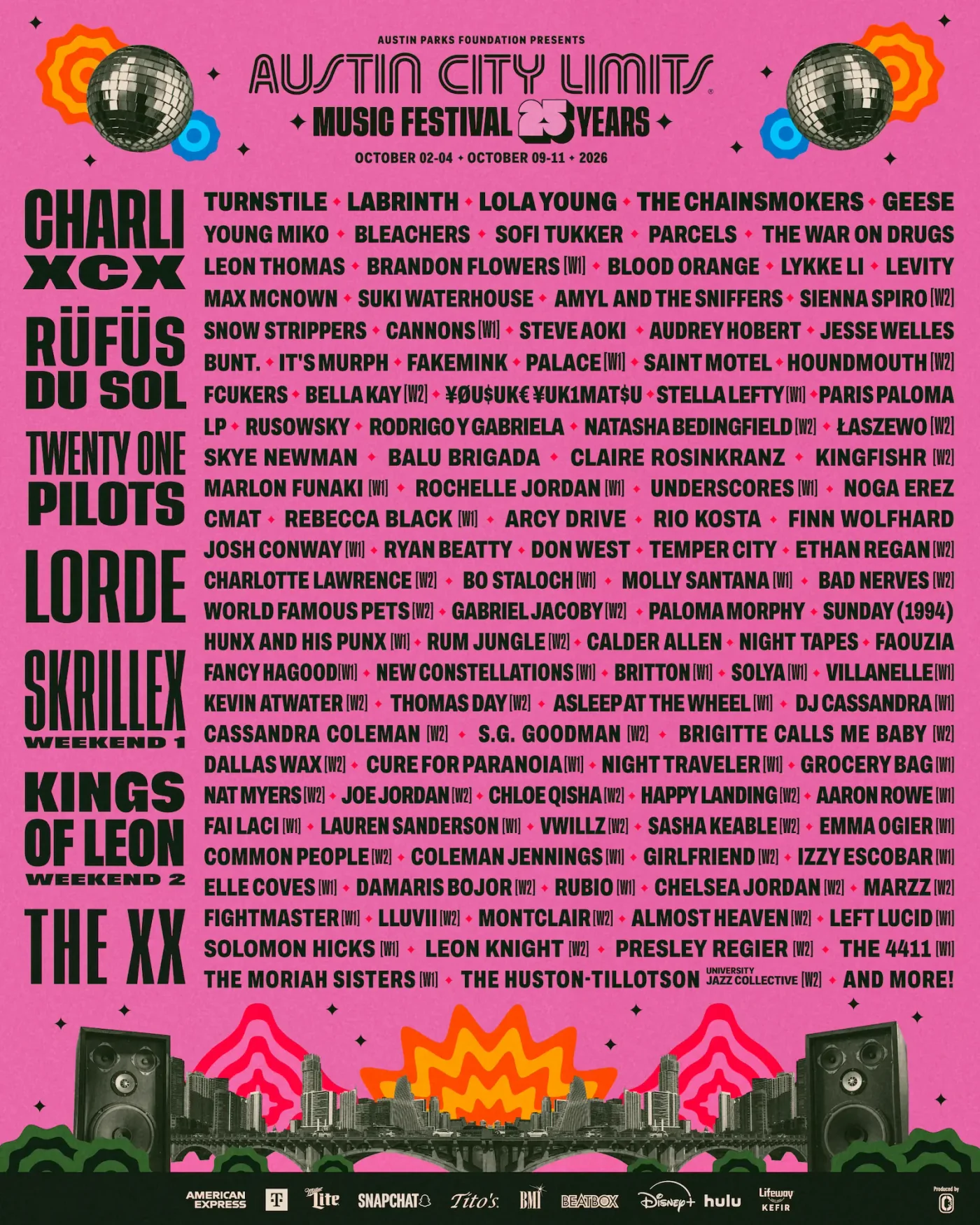Lineup Austin City Limits 2026 (Weekend One)