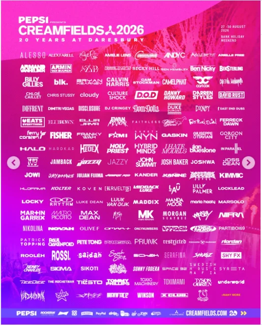 Lineup Creamfields 2026