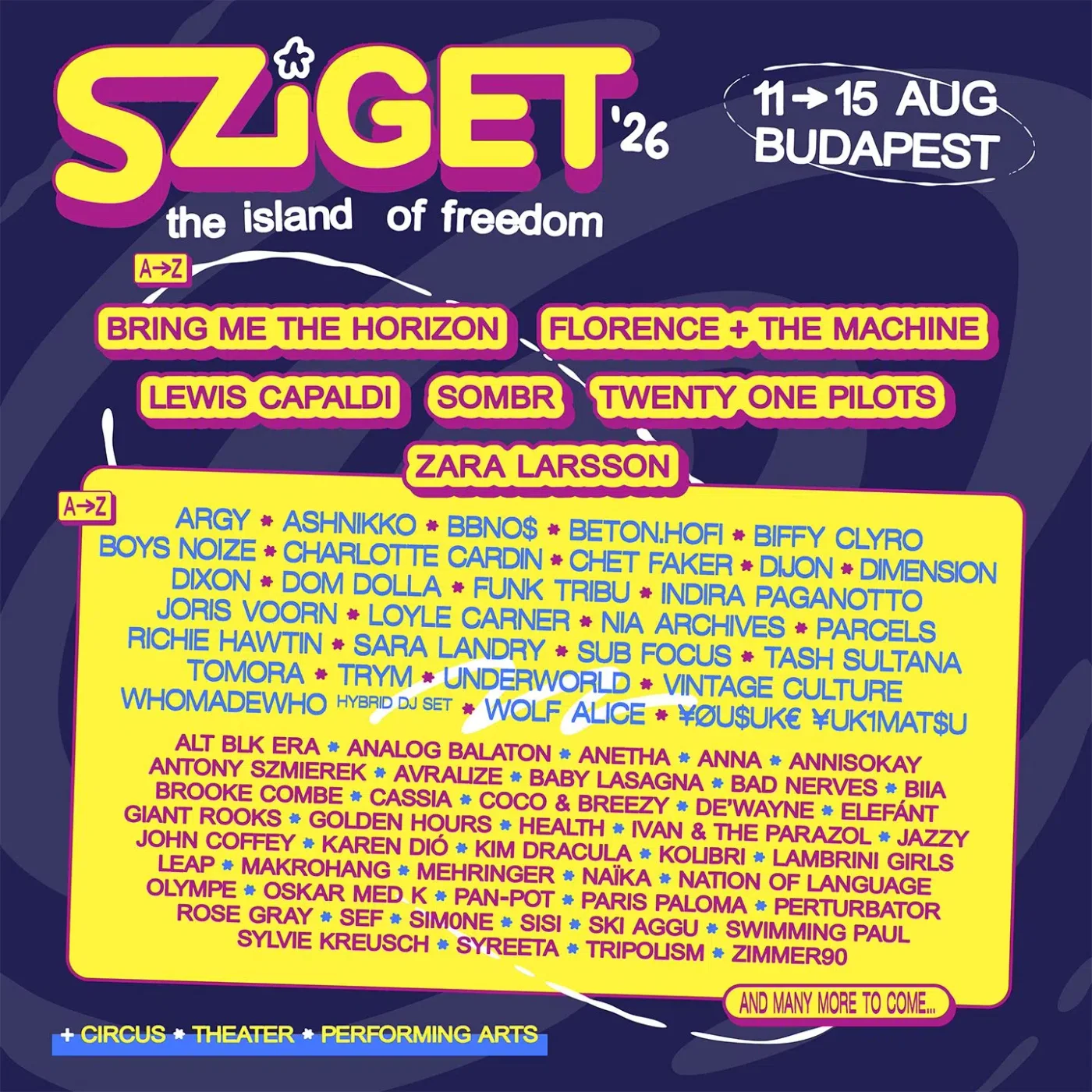Lineup Sziget Festival 2026