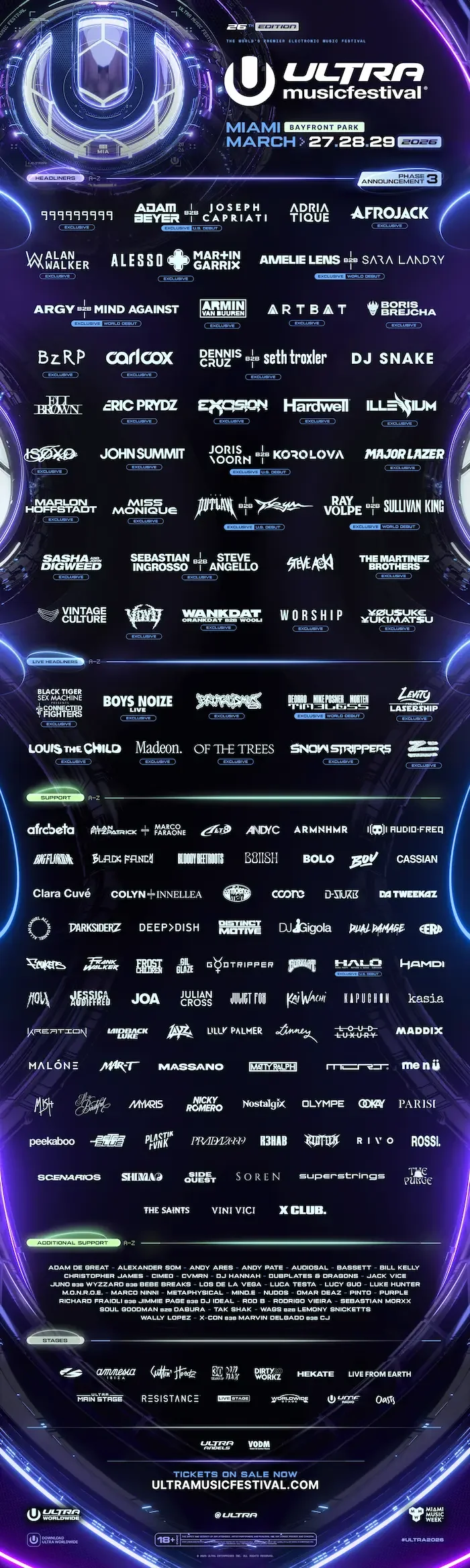 Lineup Ultra Music Festival 2026
