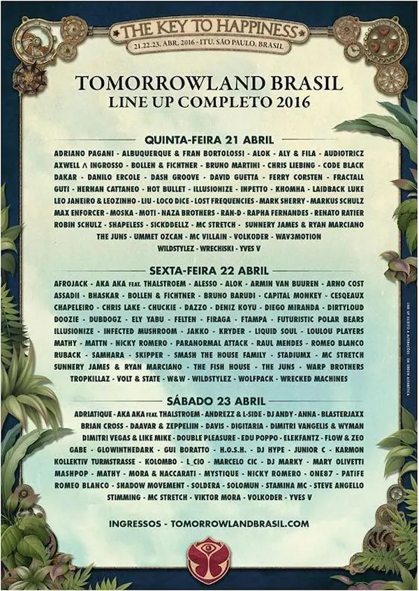 Lineup Tomorrowland Brasil 2016