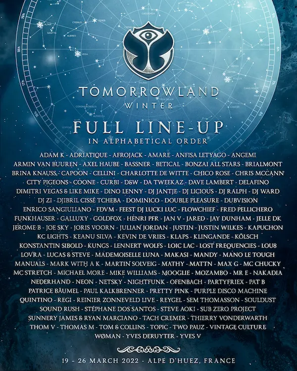 Lineup Tomorrowland Winter 2022